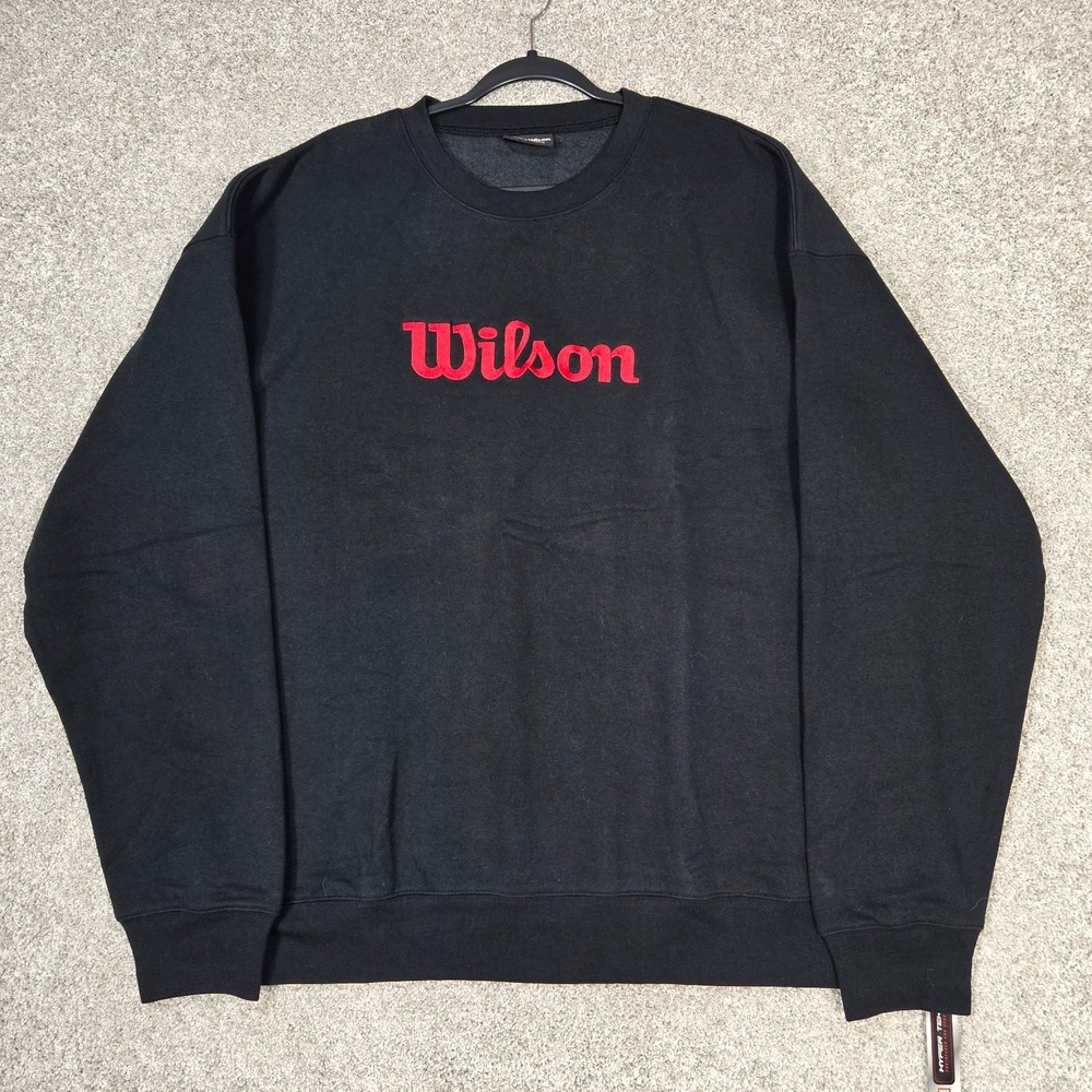 Wilson Sweatshirt Mens XL Black soft Fleece Crew Pullover Embroidered Logo NEW